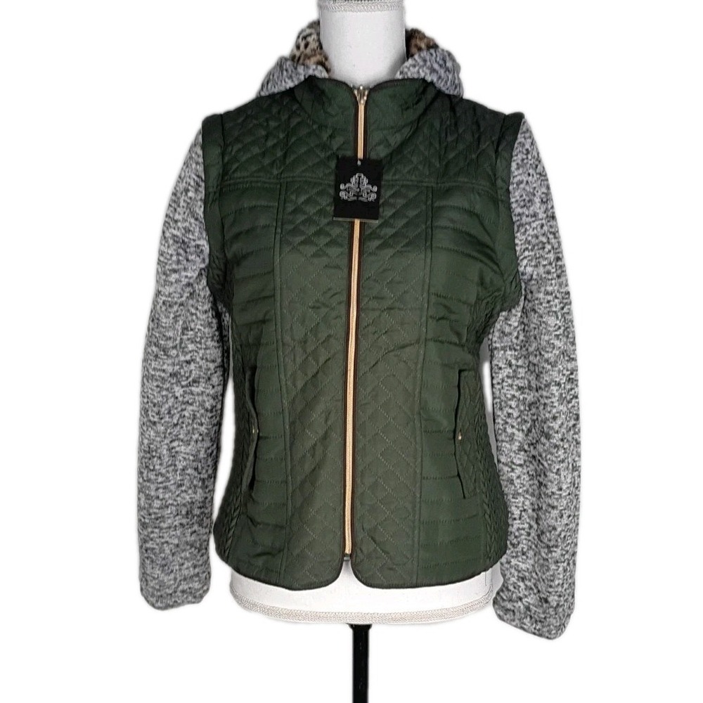 Louise Paris Green Women's Size M Puffer Jacket Removable Sleeves And Hoodie